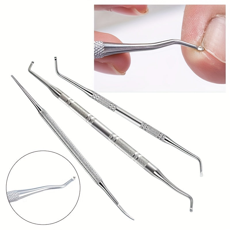 3 petits  outil d’ongles d’orteils incarnés en acier inoxydable, lime à ongles et lève-ongles, traitement des ongles chirurgical sûr Kit d’outils de pédicure Outils de nettoyage des ongles soulagement de la douleur
