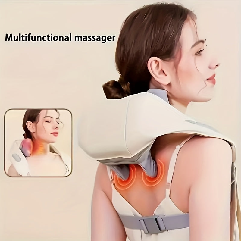 1Pc d’appareil de massage pour les soins du cou et des épaules, un masseur électronique pour la colonne cervicale, pétrissage et chauffage pour le trapèze et la zone du cou.