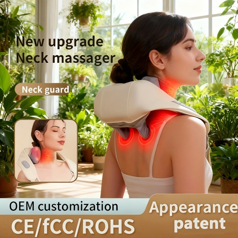 1Pc d’appareil de massage pour les soins du cou et des épaules, un masseur électronique pour la colonne cervicale, pétrissage et chauffage pour le trapèze et la zone du cou.
