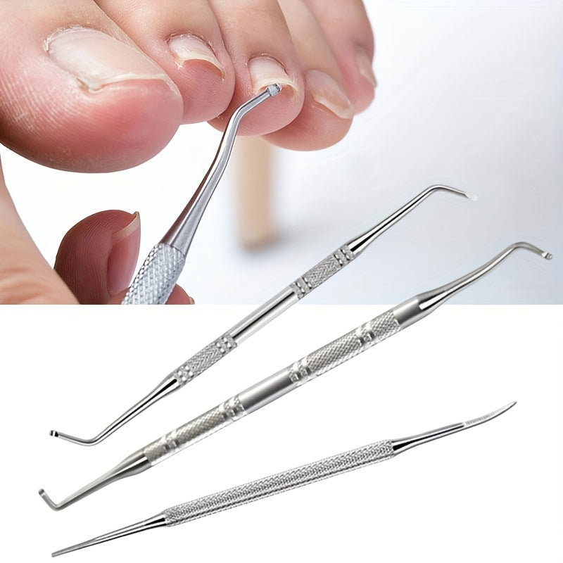 3 petits  outil d’ongles d’orteils incarnés en acier inoxydable, lime à ongles et lève-ongles, traitement des ongles chirurgical sûr Kit d’outils de pédicure Outils de nettoyage des ongles soulagement de la douleur